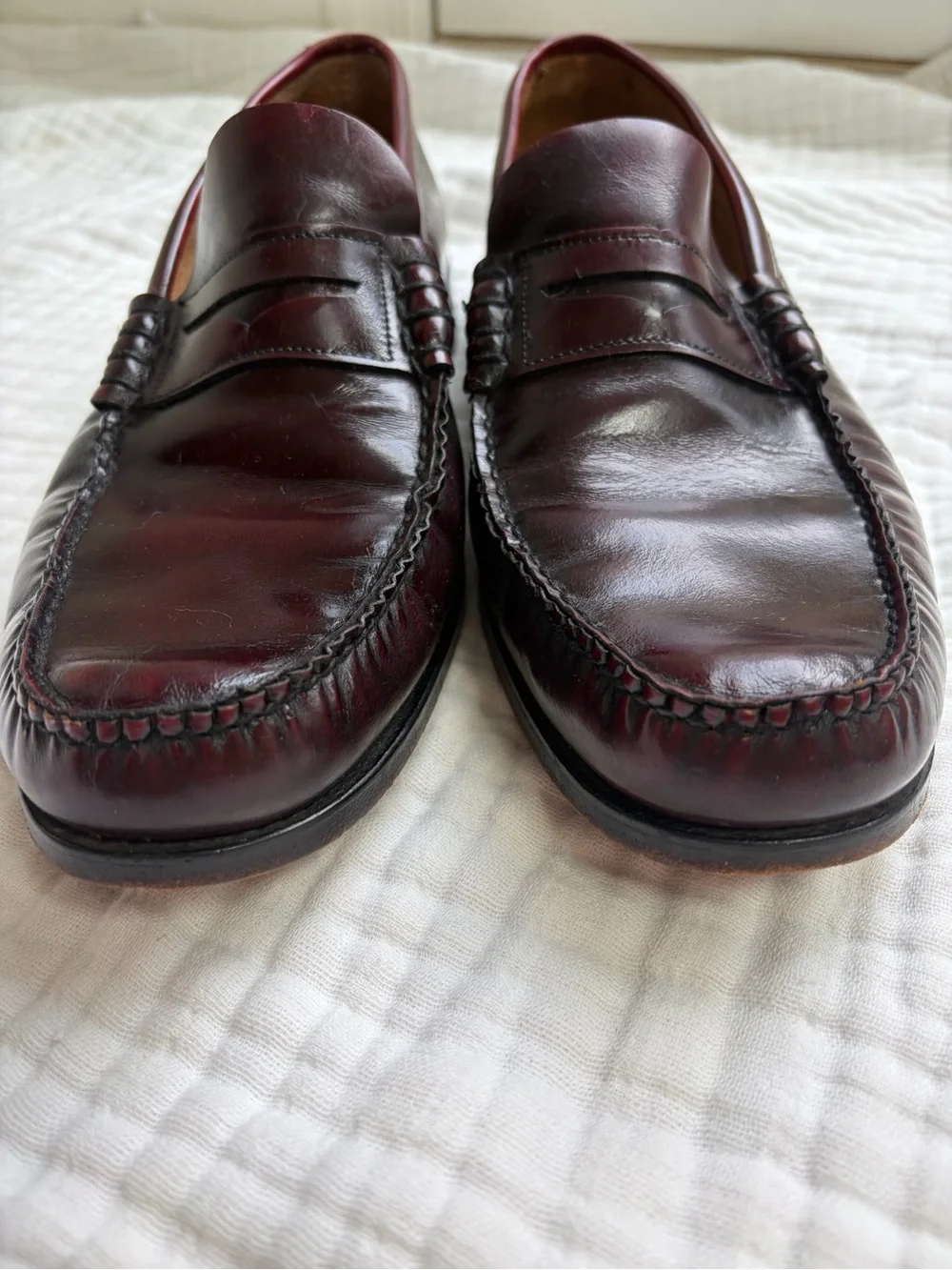 Vintage Hanover Handsewn Burgundy Leather Penny Loafers Made USA Men’s 12 D